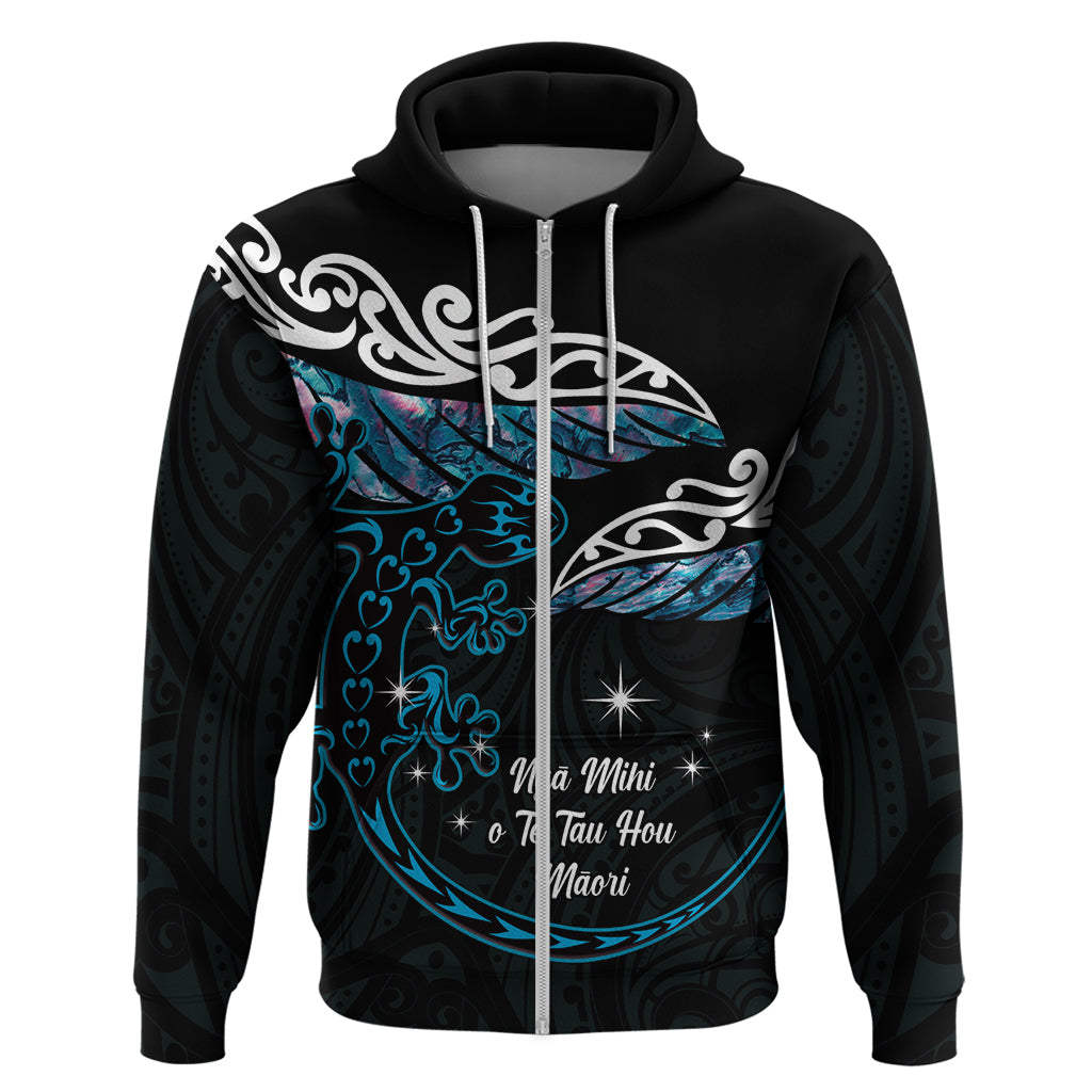 New Zealand Matariki Zip Hoodie Maori New Year Silver Fern And Lizard - Turquosie LT14 Zip Hoodie Turquoise - Polynesian Pride