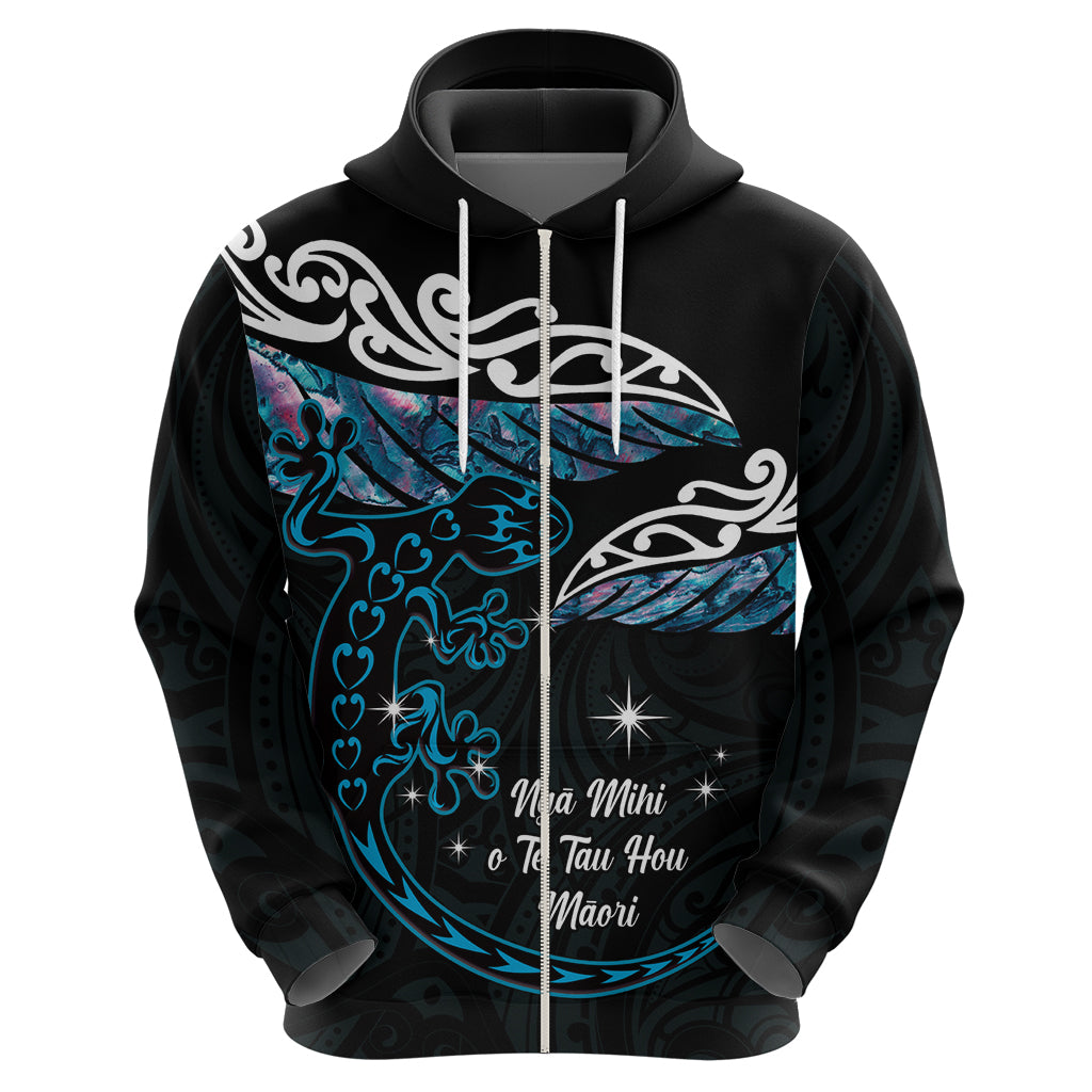 New Zealand Matariki Zip Hoodie Maori New Year Silver Fern And Lizard - Turquosie LT14 - Polynesian Pride