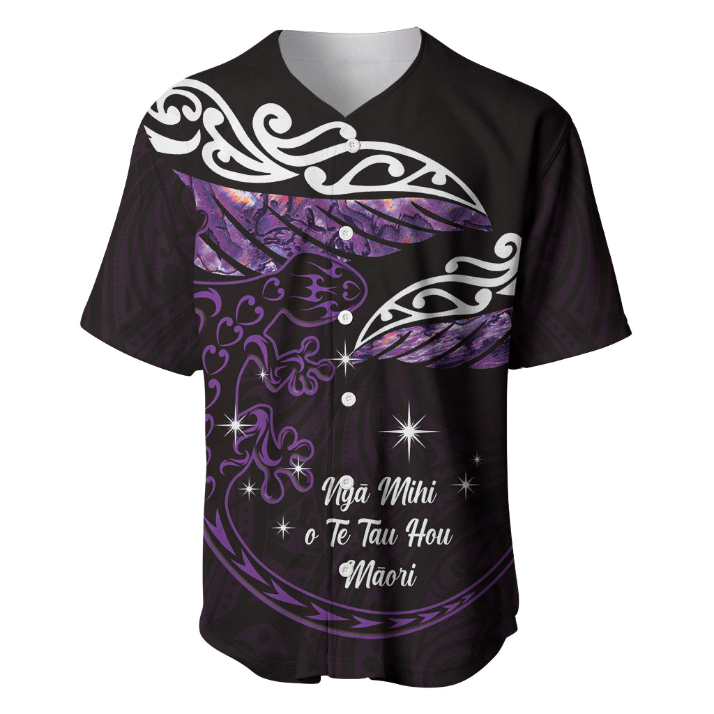 New Zealand Matariki Baseball Jersey Maori New Year Silver Fern And Lizard - Purple LT14 Purple - Polynesian Pride