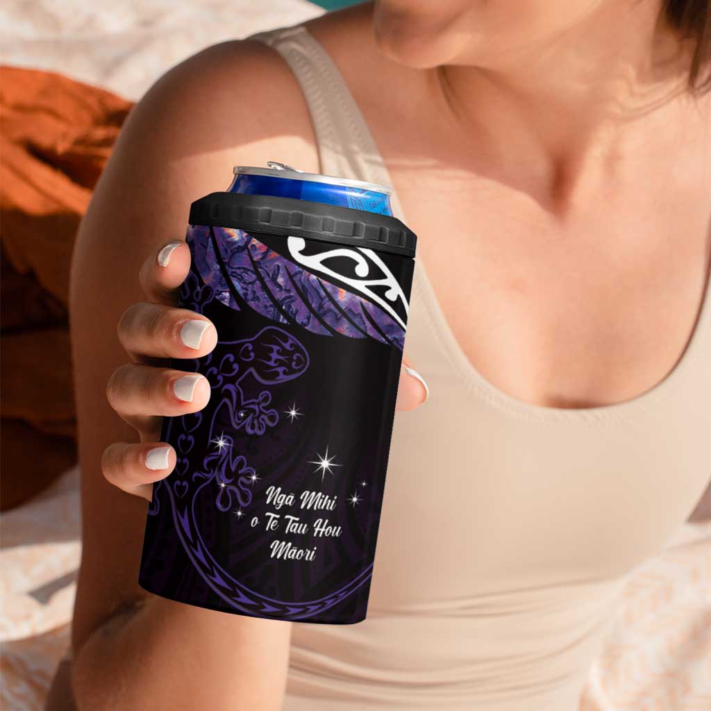 New Zealand Matariki 4 in 1 Can Cooler Tumbler Maori New Year Silver Fern And Lizard - Purple LT14 - Polynesian Pride