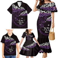 New Zealand Matariki Family Matching Mermaid Dress and Hawaiian Shirt Maori New Year Silver Fern And Lizard - Purple LT14 - Polynesian Pride