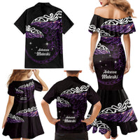 New Zealand Matariki Family Matching Mermaid Dress and Hawaiian Shirt Maori New Year Silver Fern And Lizard - Purple LT14 - Polynesian Pride