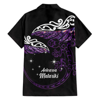 New Zealand Matariki Family Matching Off The Shoulder Long Sleeve Dress and Hawaiian Shirt Maori New Year Silver Fern And Lizard - Purple LT14 - Polynesian Pride