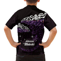 New Zealand Matariki Family Matching Off Shoulder Maxi Dress and Hawaiian Shirt Maori New Year Silver Fern And Lizard - Purple LT14 - Polynesian Pride