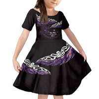 New Zealand Matariki Family Matching Puletasi and Hawaiian Shirt Maori New Year Silver Fern And Lizard - Purple LT14 Daughter's Dress Purple - Polynesian Pride