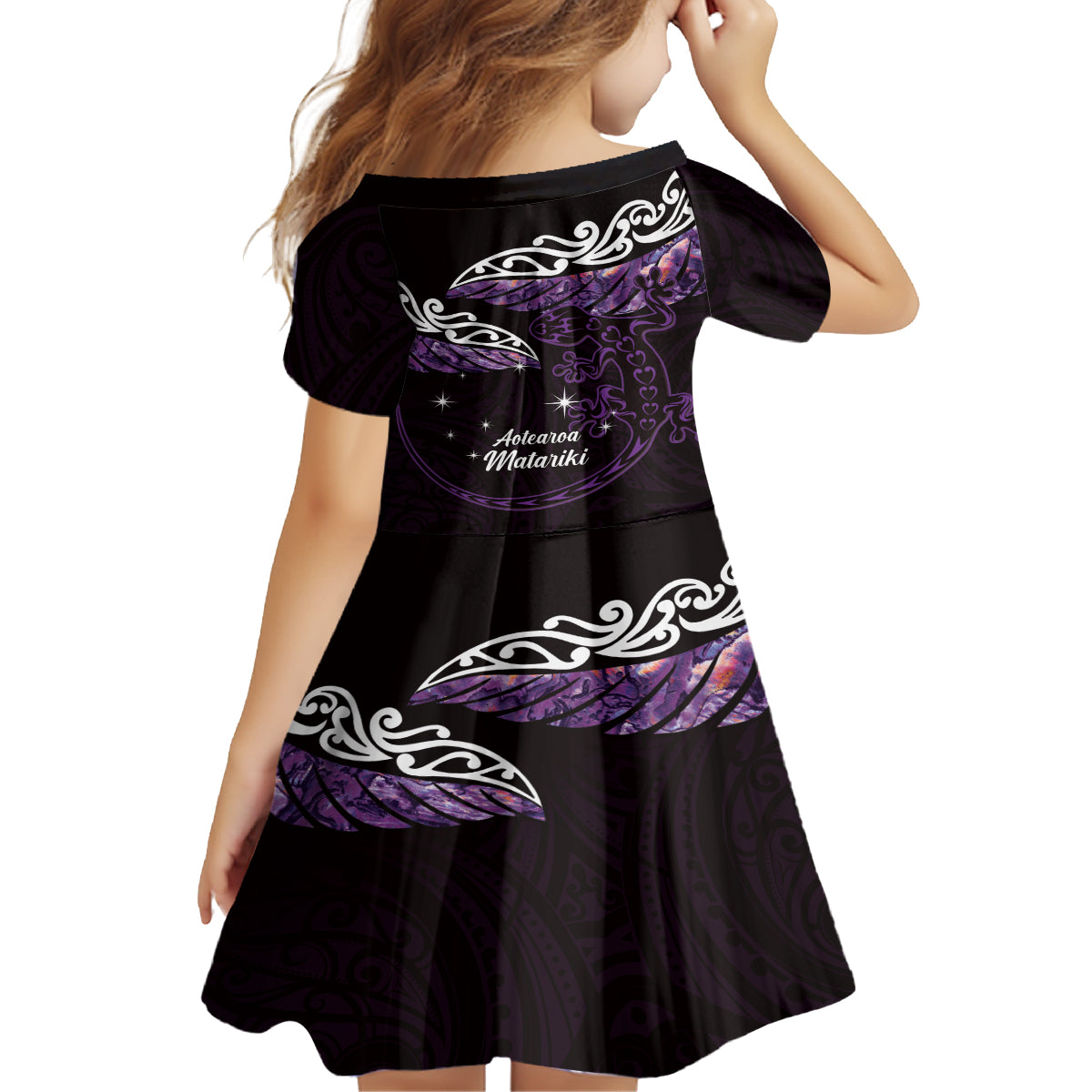 New Zealand Matariki Family Matching Puletasi and Hawaiian Shirt Maori New Year Silver Fern And Lizard - Purple LT14 - Polynesian Pride