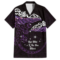 New Zealand Matariki Family Matching Puletasi and Hawaiian Shirt Maori New Year Silver Fern And Lizard - Purple LT14 Dad's Shirt - Short Sleeve Purple - Polynesian Pride