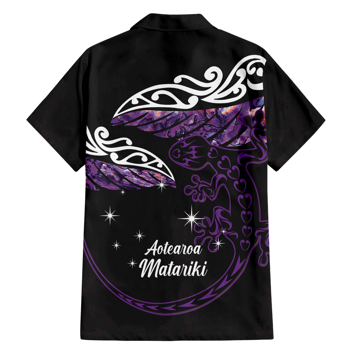 New Zealand Matariki Family Matching Puletasi and Hawaiian Shirt Maori New Year Silver Fern And Lizard - Purple LT14 - Polynesian Pride
