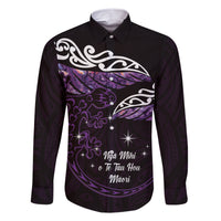 New Zealand Matariki Family Matching Short Sleeve Bodycon Dress and Hawaiian Shirt Maori New Year Silver Fern And Lizard - Purple LT14 Dad's Shirt - Long Sleeve Purple - Polynesian Pride