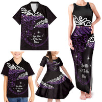 New Zealand Matariki Family Matching Tank Maxi Dress and Hawaiian Shirt Maori New Year Silver Fern And Lizard - Purple LT14 - Polynesian Pride