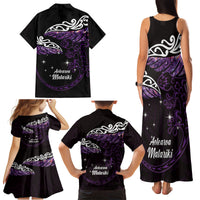 New Zealand Matariki Family Matching Tank Maxi Dress and Hawaiian Shirt Maori New Year Silver Fern And Lizard - Purple LT14 - Polynesian Pride