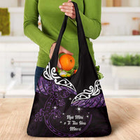 New Zealand Matariki Grocery Bag Maori New Year Silver Fern And Lizard - Purple LT14 - Polynesian Pride