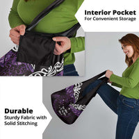 New Zealand Matariki Grocery Bag Maori New Year Silver Fern And Lizard - Purple LT14 - Polynesian Pride