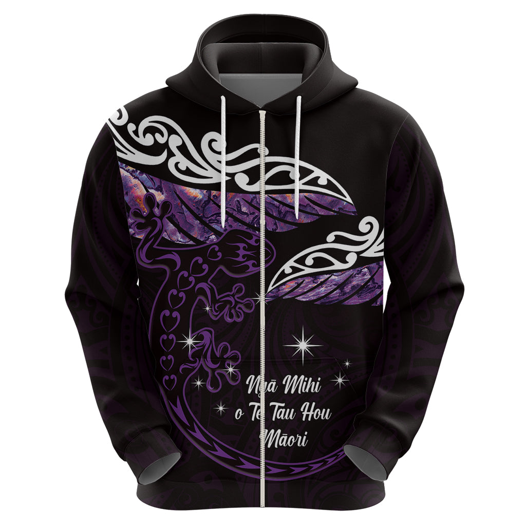 New Zealand Matariki Hoodie Maori New Year Silver Fern And Lizard - Purple LT14 - Polynesian Pride
