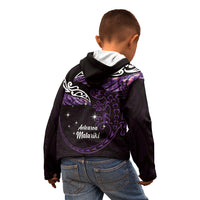 New Zealand Matariki Kid Hoodie Maori New Year Silver Fern And Lizard - Purple LT14 - Polynesian Pride