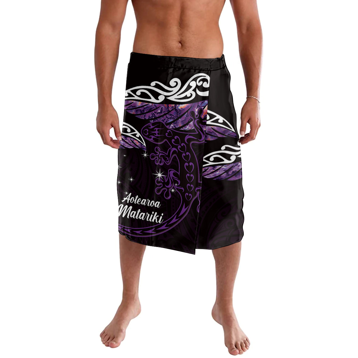 New Zealand Matariki Lavalava Maori New Year Silver Fern And Lizard - Purple LT14 Purple - Polynesian Pride