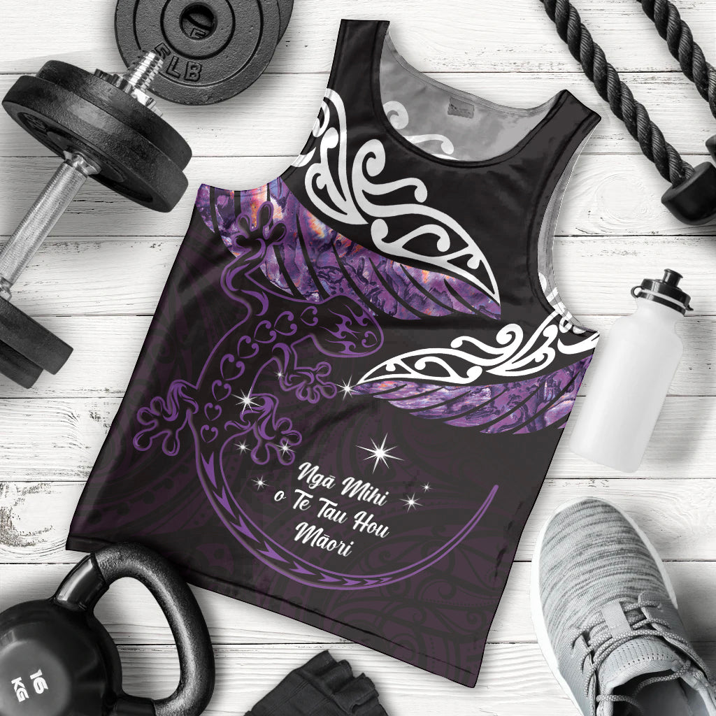 New Zealand Matariki Men Tank Top Maori New Year Silver Fern And Lizard - Purple LT14 - Polynesian Pride