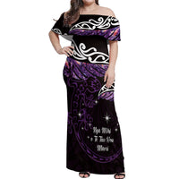 New Zealand Matariki Off Shoulder Maxi Dress Maori New Year Silver Fern And Lizard - Purple LT14 Women Purple - Polynesian Pride