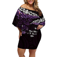 New Zealand Matariki Off Shoulder Short Dress Maori New Year Silver Fern And Lizard - Purple LT14 Women Purple - Polynesian Pride