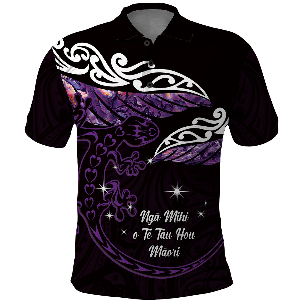 New Zealand Matariki Polo Shirt Maori New Year Silver Fern And Lizard - Purple LT14 Purple - Polynesian Pride