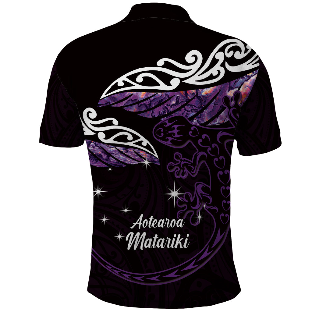 New Zealand Matariki Polo Shirt Maori New Year Silver Fern And Lizard - Purple LT14 - Polynesian Pride