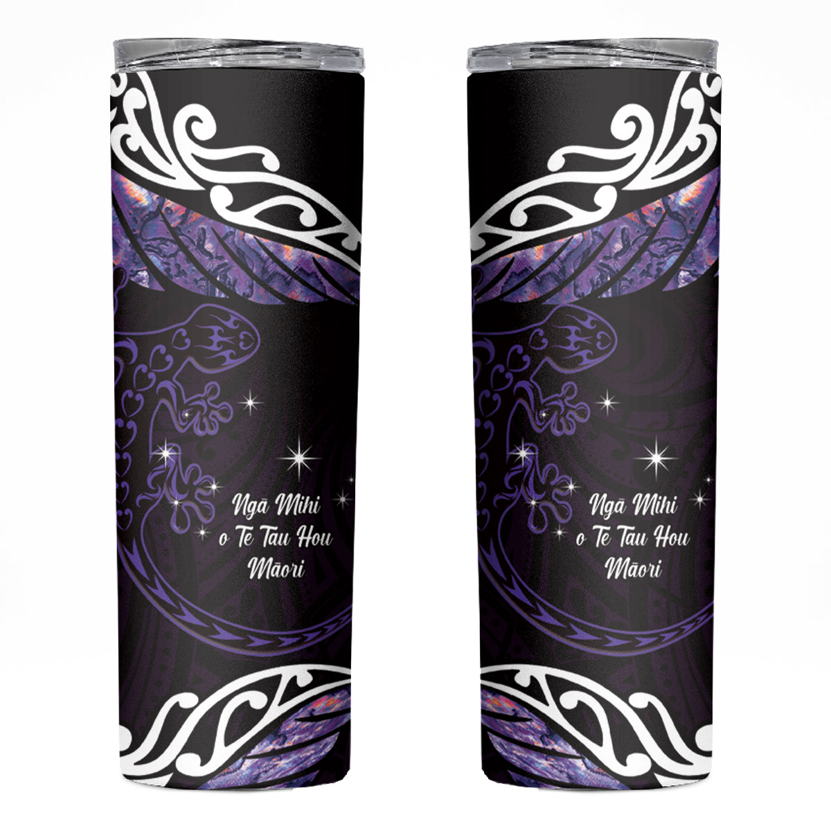New Zealand Matariki Skinny Tumbler Maori New Year Silver Fern And Lizard - Purple LT14 Purple - Polynesian Pride