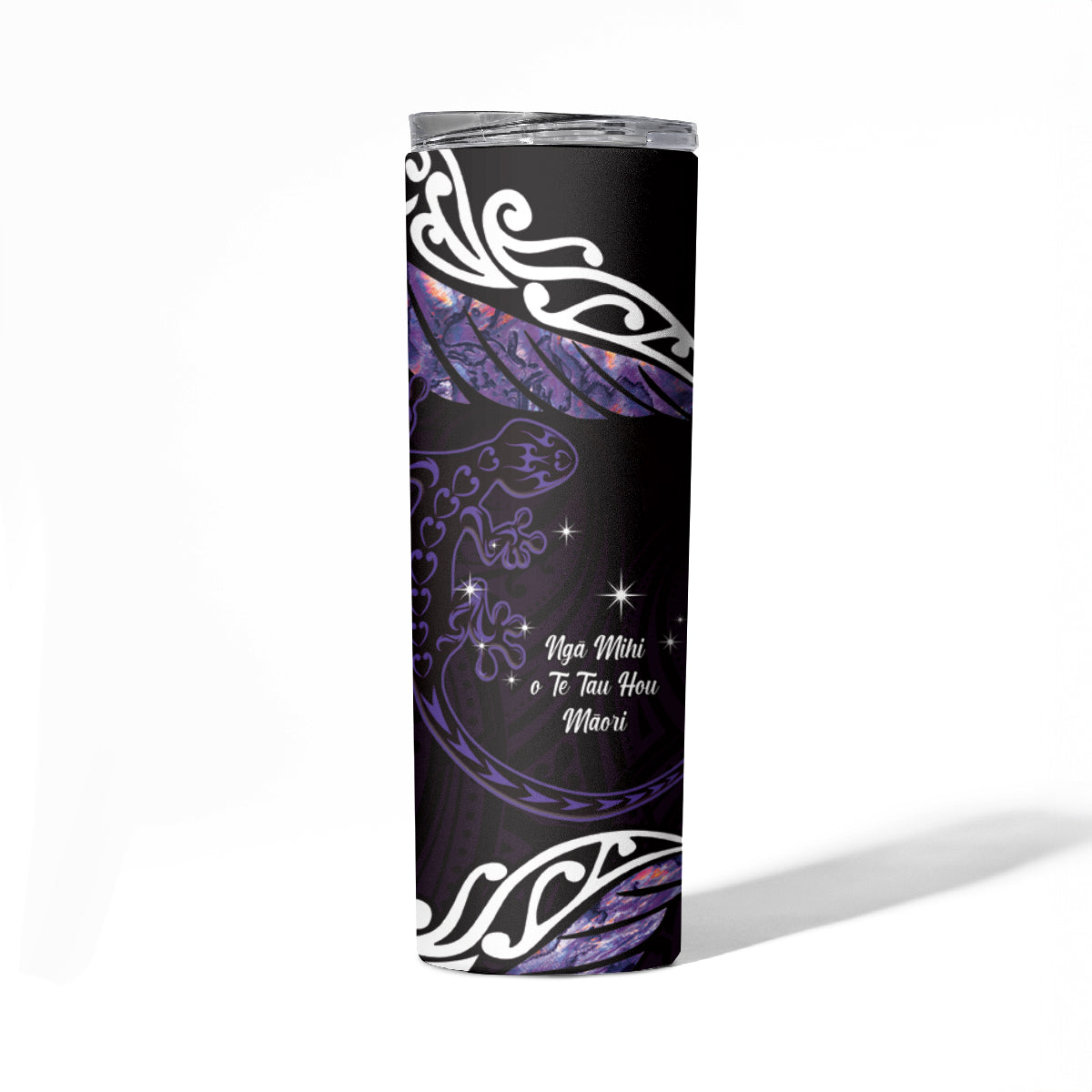 New Zealand Matariki Skinny Tumbler Maori New Year Silver Fern And Lizard - Purple LT14 - Polynesian Pride