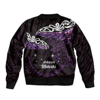 New Zealand Matariki Sleeve Zip Bomber Jacket Maori New Year Silver Fern And Lizard - Purple LT14 - Polynesian Pride