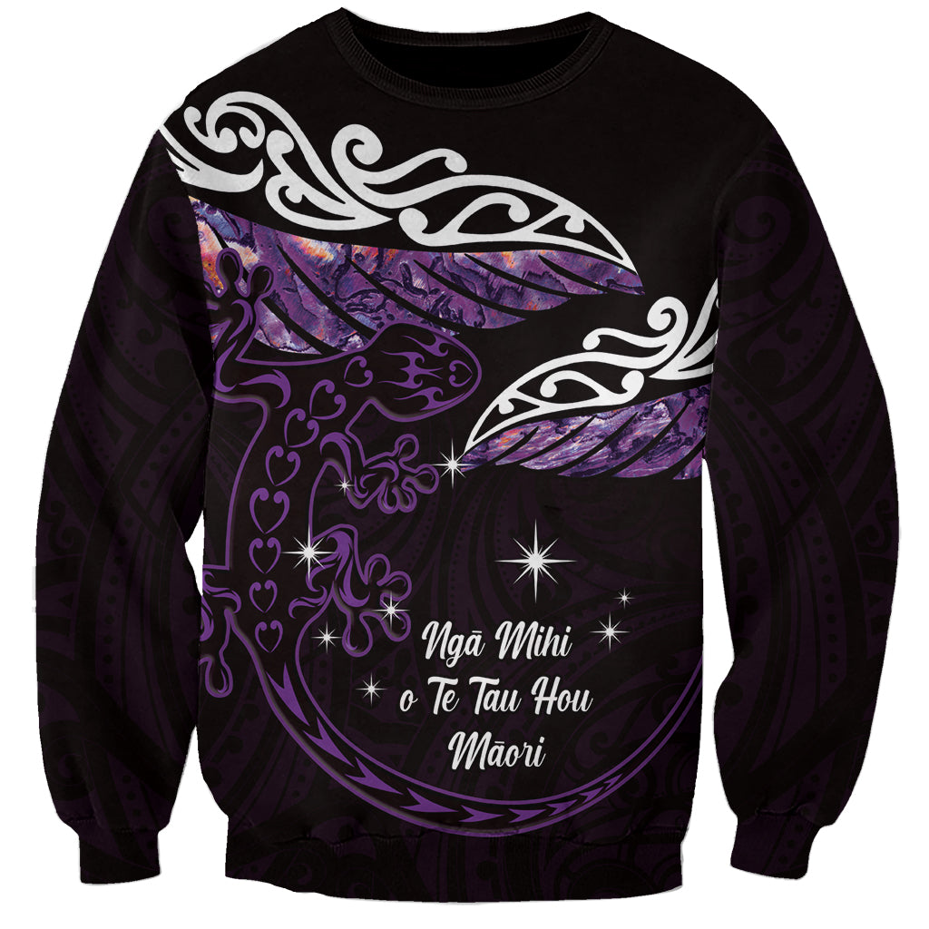 New Zealand Matariki Sweatshirt Maori New Year Silver Fern And Lizard - Purple LT14 Unisex Purple - Polynesian Pride
