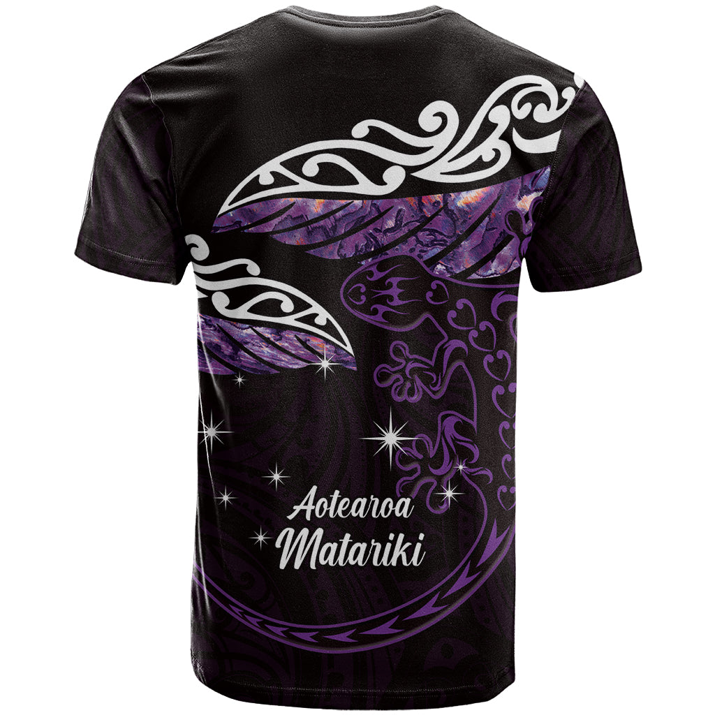 New Zealand Matariki T Shirt Maori New Year Silver Fern And Lizard - Purple LT14 - Polynesian Pride