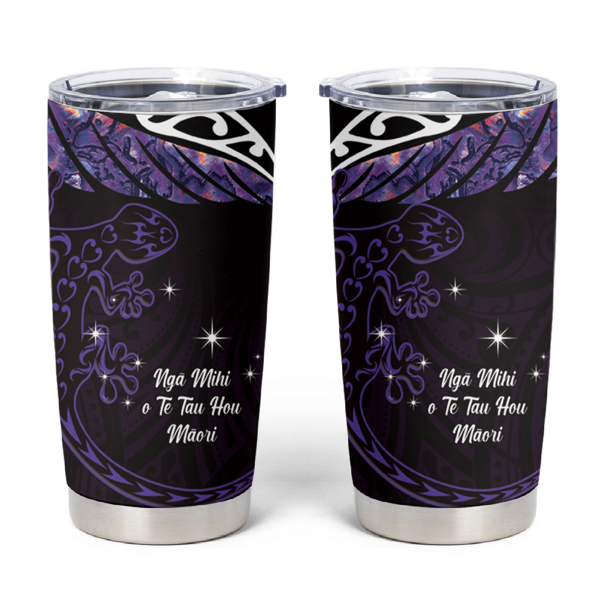New Zealand Matariki Tumbler Cup Maori New Year Silver Fern And Lizard - Purple LT14 Purple - Polynesian Pride
