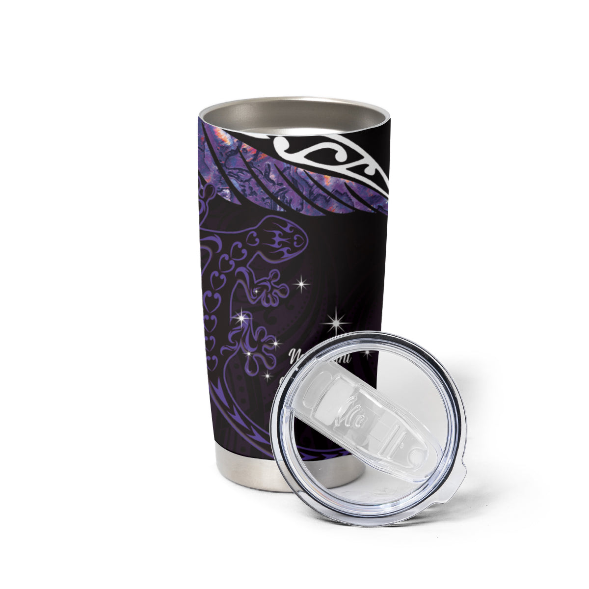 New Zealand Matariki Tumbler Cup Maori New Year Silver Fern And Lizard - Purple LT14 - Polynesian Pride