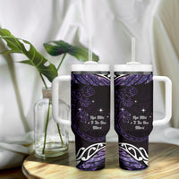 New Zealand Matariki Tumbler With Handle Maori New Year Silver Fern And Lizard - Purple LT14 - Polynesian Pride
