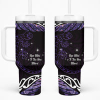 New Zealand Matariki Tumbler With Handle Maori New Year Silver Fern And Lizard - Purple LT14 One Size: 40 oz Purple - Polynesian Pride