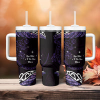 New Zealand Matariki Tumbler With Handle Maori New Year Silver Fern And Lizard - Purple LT14 - Polynesian Pride