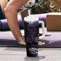 New Zealand Matariki Tumbler With Handle Maori New Year Silver Fern And Lizard - Purple LT14 - Polynesian Pride