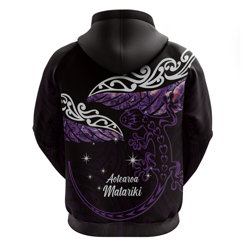 New Zealand Matariki Zip Hoodie Maori New Year Silver Fern And Lizard - Purple LT14 - Polynesian Pride
