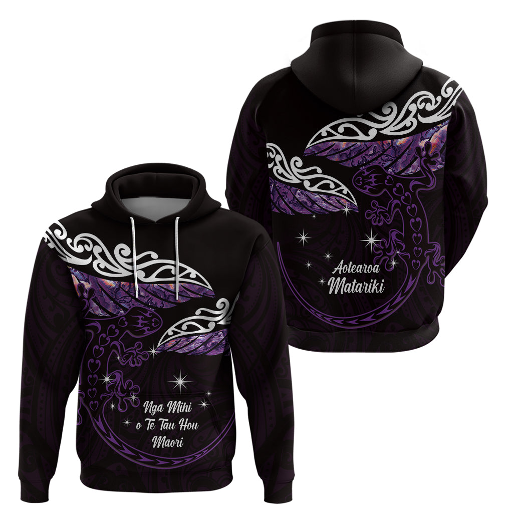 New Zealand Matariki Zip Hoodie Maori New Year Silver Fern And Lizard - Purple LT14 - Polynesian Pride