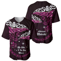 New Zealand Matariki Baseball Jersey Maori New Year Silver Fern And Lizard - Pink LT14 - Polynesian Pride