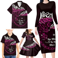 New Zealand Matariki Family Matching Long Sleeve Bodycon Dress and Hawaiian Shirt Maori New Year Silver Fern And Lizard - Pink LT14 - Polynesian Pride