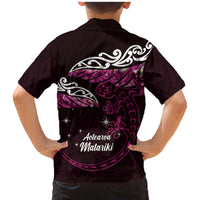 New Zealand Matariki Family Matching Mermaid Dress and Hawaiian Shirt Maori New Year Silver Fern And Lizard - Pink LT14 - Polynesian Pride