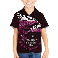 New Zealand Matariki Family Matching Off Shoulder Maxi Dress and Hawaiian Shirt Maori New Year Silver Fern And Lizard - Pink LT14 Son's Shirt Pink - Polynesian Pride