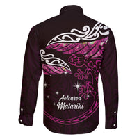 New Zealand Matariki Family Matching Off Shoulder Short Dress and Hawaiian Shirt Maori New Year Silver Fern And Lizard - Pink LT14 - Polynesian Pride