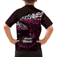 New Zealand Matariki Family Matching Puletasi and Hawaiian Shirt Maori New Year Silver Fern And Lizard - Pink LT14 - Polynesian Pride