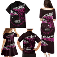 New Zealand Matariki Family Matching Puletasi and Hawaiian Shirt Maori New Year Silver Fern And Lizard - Pink LT14 - Polynesian Pride