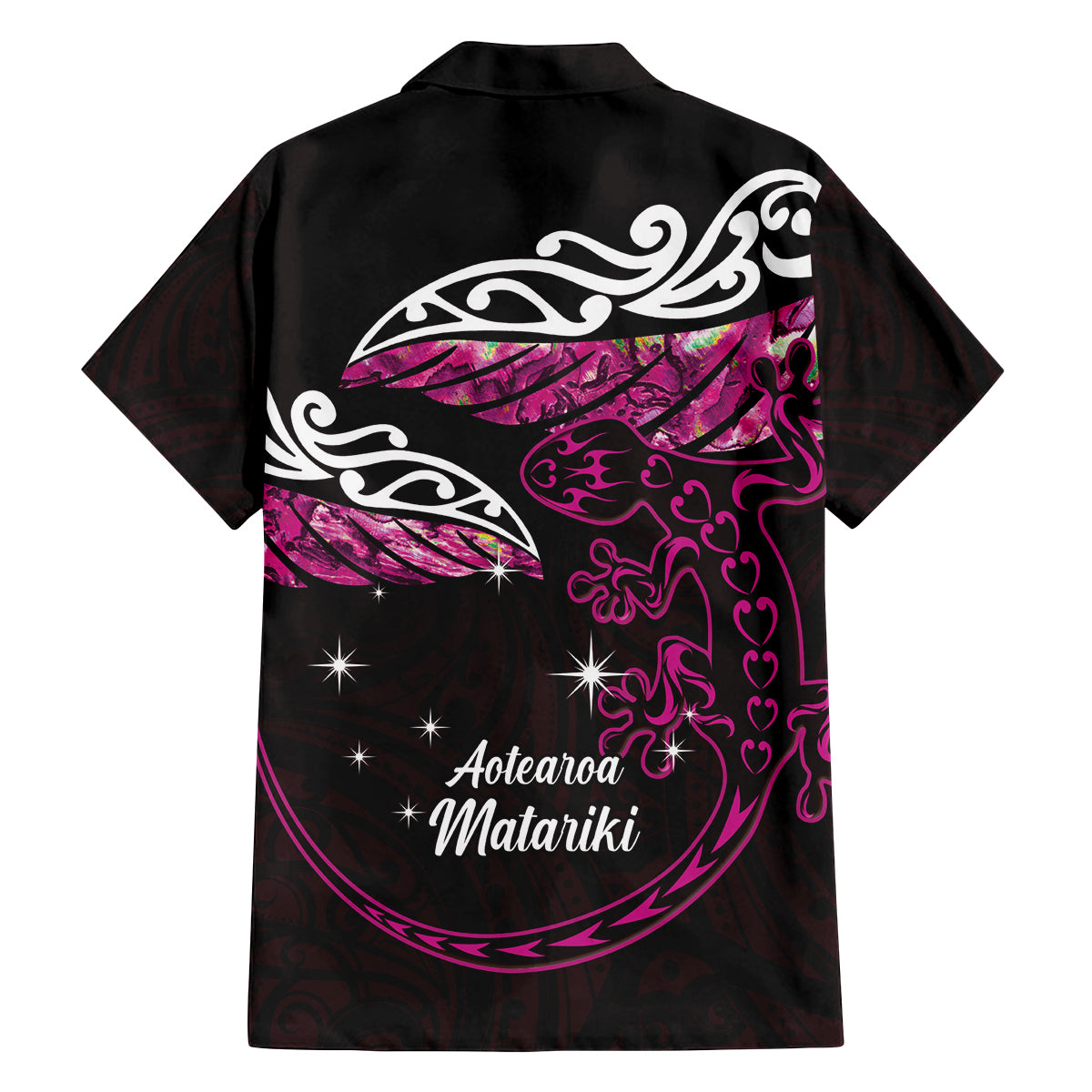 New Zealand Matariki Family Matching Puletasi and Hawaiian Shirt Maori New Year Silver Fern And Lizard - Pink LT14 - Polynesian Pride