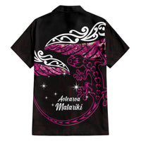 New Zealand Matariki Family Matching Summer Maxi Dress and Hawaiian Shirt Maori New Year Silver Fern And Lizard - Pink LT14 - Polynesian Pride