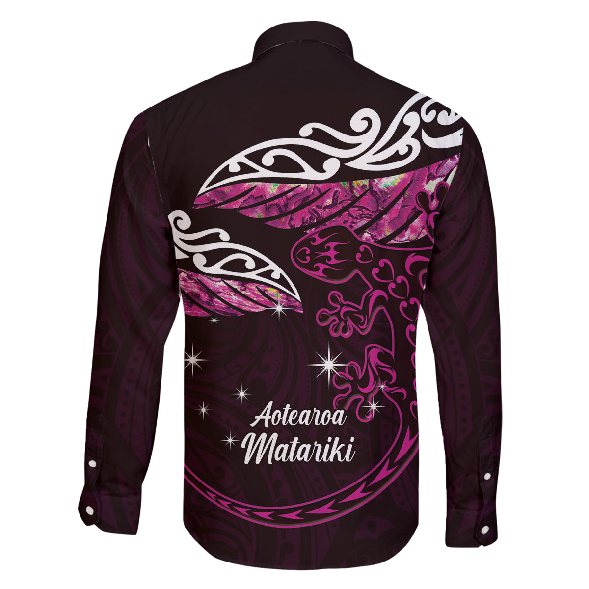 New Zealand Matariki Family Matching Summer Maxi Dress and Hawaiian Shirt Maori New Year Silver Fern And Lizard - Pink LT14 - Polynesian Pride