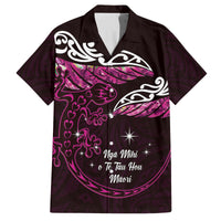 New Zealand Matariki Family Matching Tank Maxi Dress and Hawaiian Shirt Maori New Year Silver Fern And Lizard - Pink LT14 Dad's Shirt - Short Sleeve Pink - Polynesian Pride