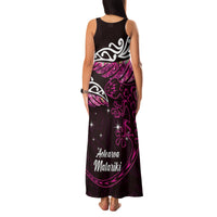 New Zealand Matariki Family Matching Tank Maxi Dress and Hawaiian Shirt Maori New Year Silver Fern And Lizard - Pink LT14 - Polynesian Pride